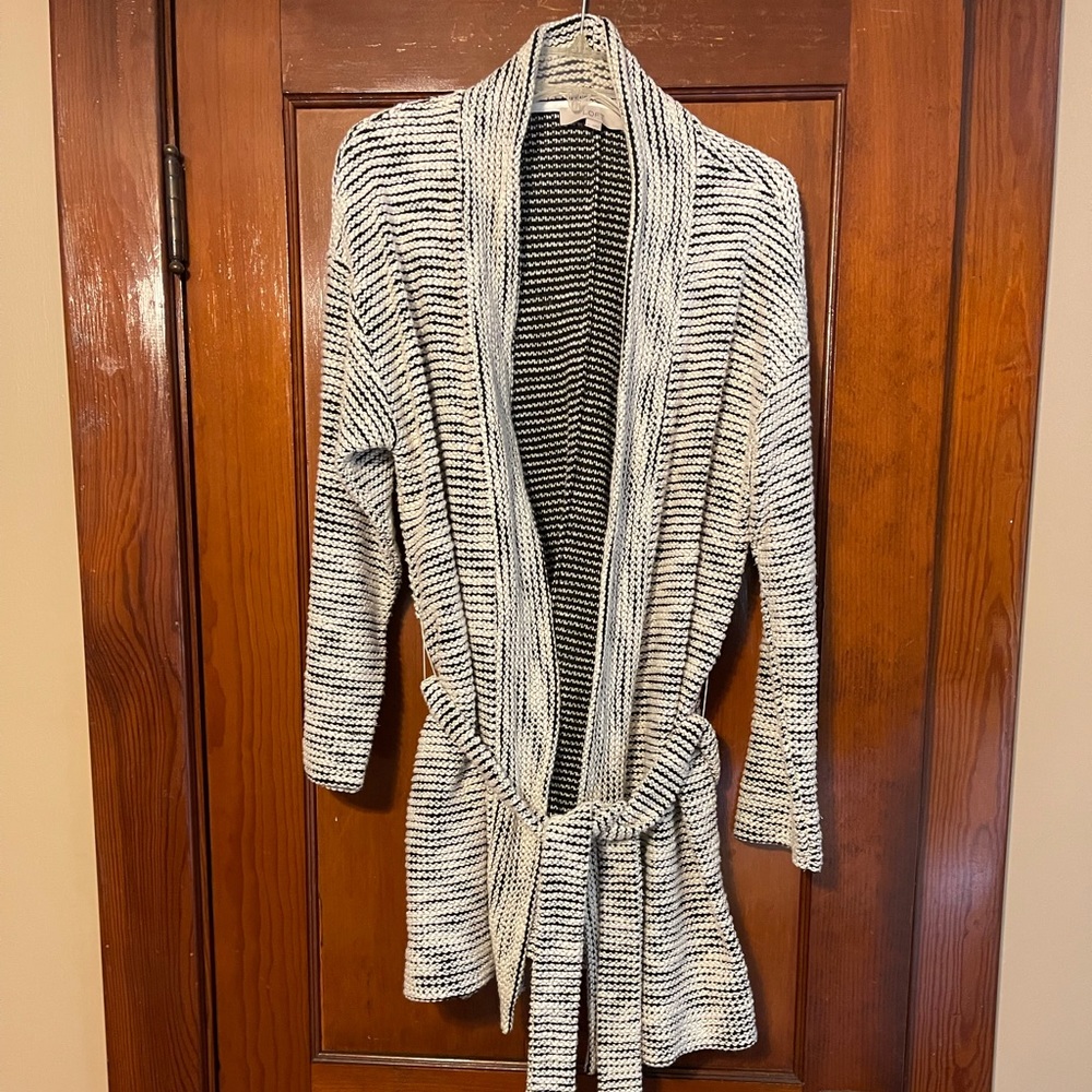 LOFT Knit Striped Belted Sweater